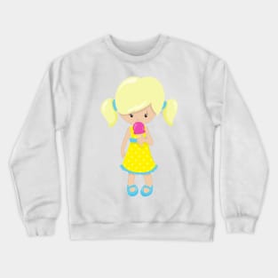 Girl With Ice Cream, Cute Girl, Blonde Hair Crewneck Sweatshirt